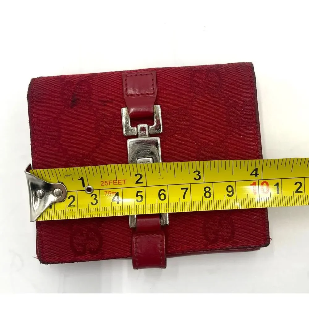 Authentic Gucci Jackie GG Canvas/Leather Compact Wallet Red Silver Closure w/COA - Picture 13 of 15